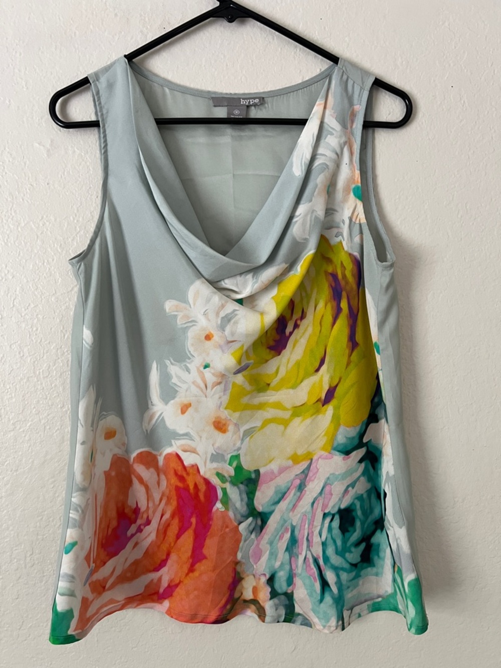 EUC Anthropologie Hype Silk Multicolor Print Drape Neck Tank Tunic Top in M